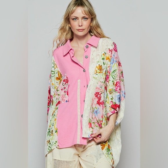 POL Thermal and Crochet Lace Mix Shirt with Floral Pattern S,M, L - Picture 2 of 8